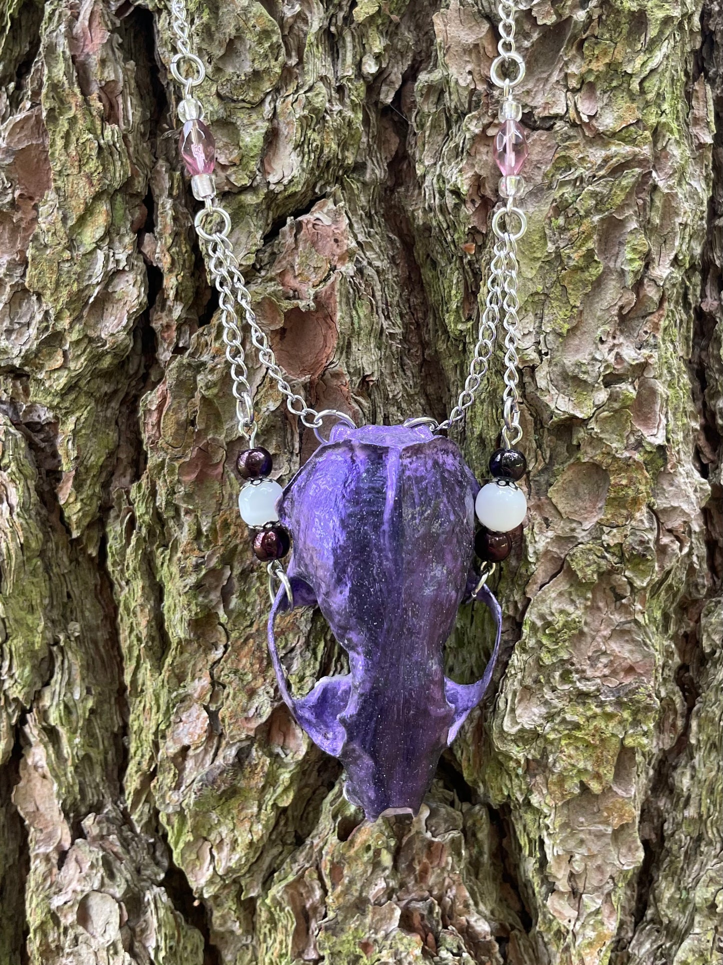 Metallic Violet Mink Skull Necklace