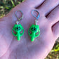 Glowing Green Eyeball Vole Skull Earrings