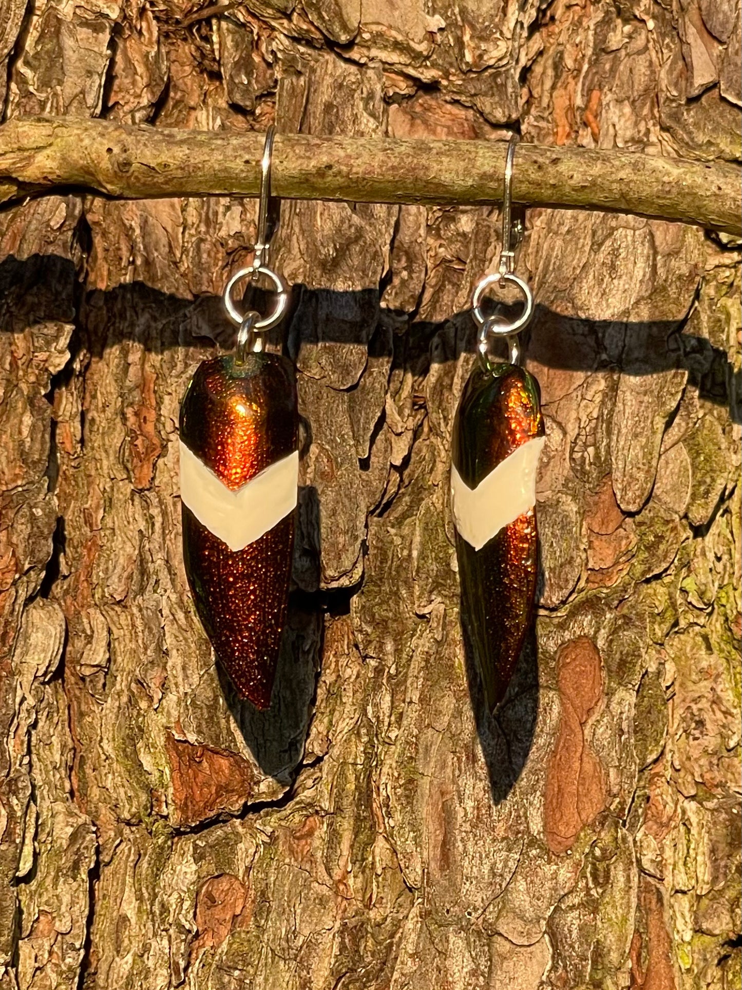 Red and Gold Painted Jewel Beetle Wing Earrings