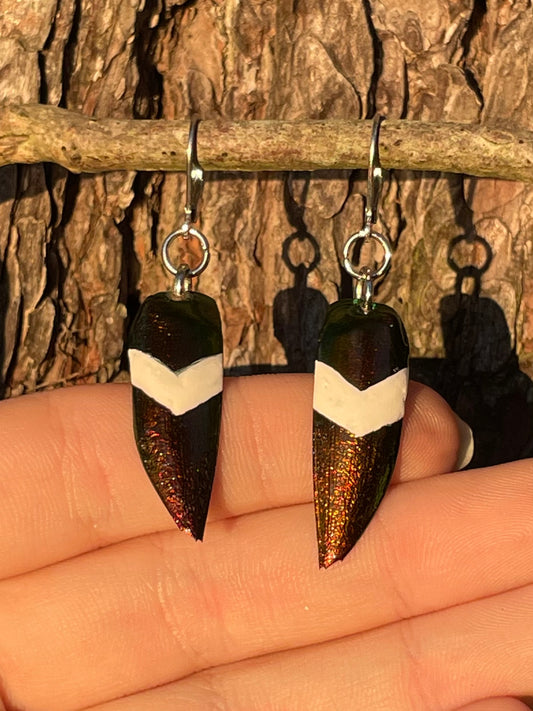 Red and Gold Painted Jewel Beetle Wing Earrings