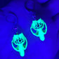 Glowing Green Eyeball Vole Skull Earrings