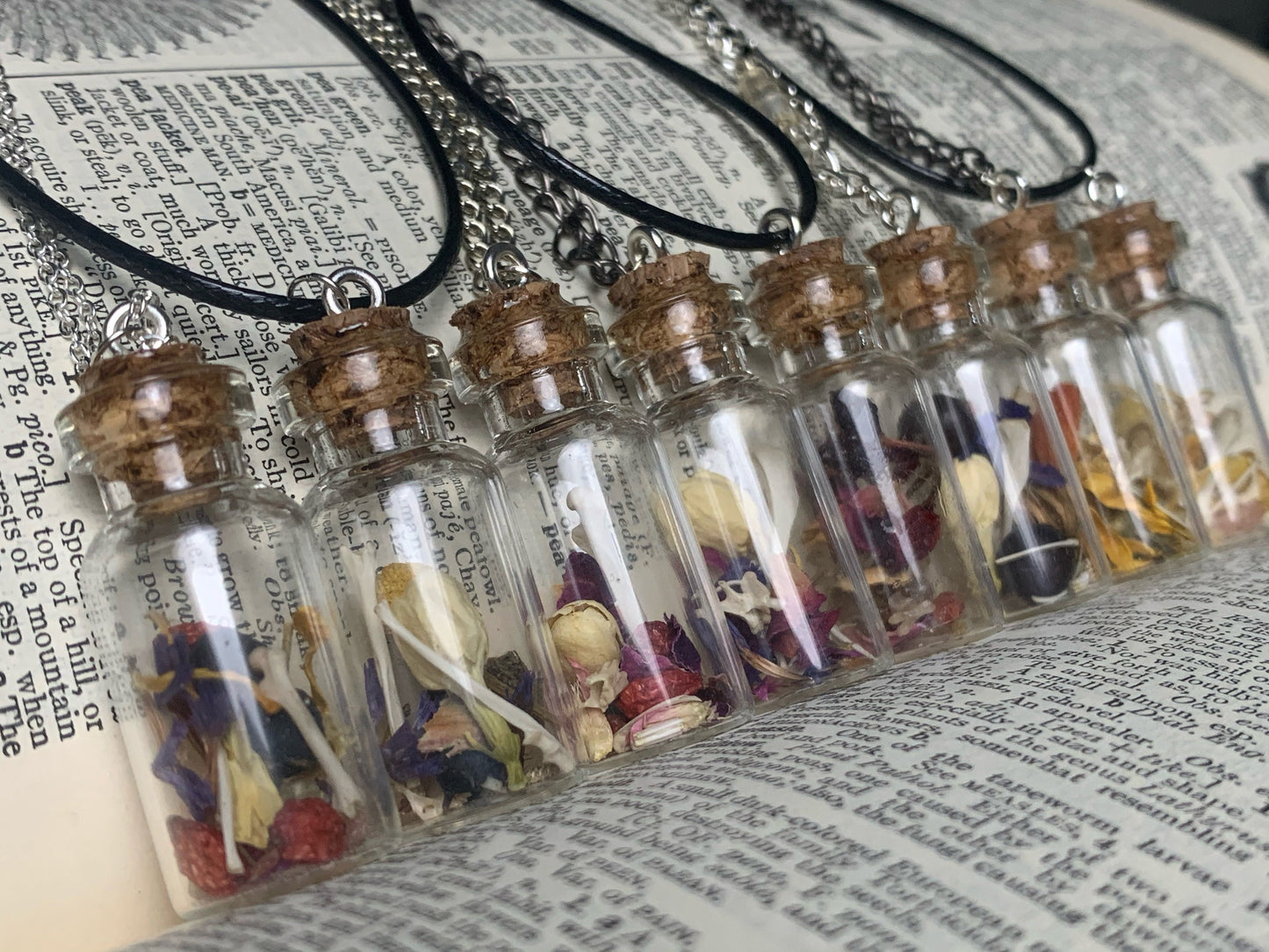 Rodent Bone And Flower Bottle Charm Necklace